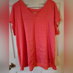Lane Bryant Coral V-Neck Short Sleeve Tee